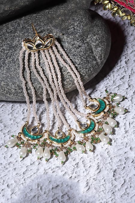 Shop_Dugran By Dugristyle_Gold Plated Begum Kundan Chaand Passa _at_Aza_Fashions