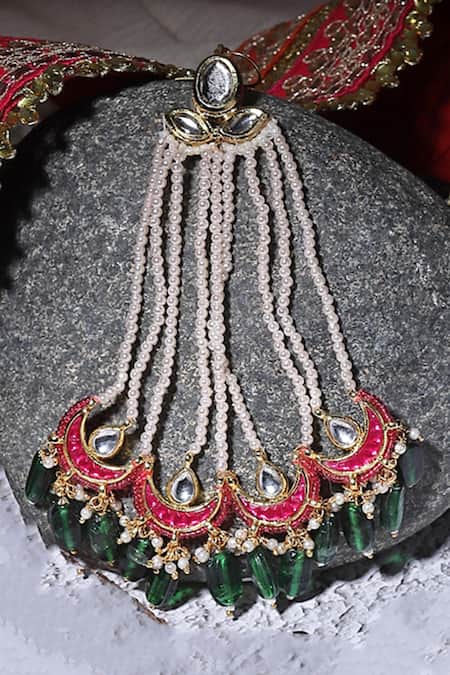 Shop_Dugran By Dugristyle_Gold Plated Begum Chaand Droplet Embellished Passa _at_Aza_Fashions