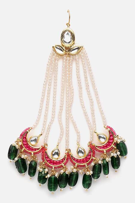 Dugran By Dugristyle_Gold Plated Begum Chaand Droplet Embellished Passa _Online_at_Aza_Fashions