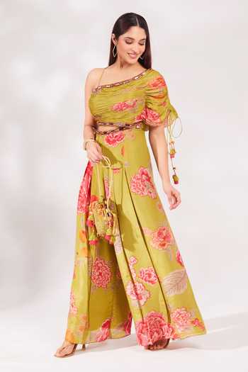 Buy Chaashni By Maansi And Ketan Green Georgette Sequins, Mirrors, Beads, Cut Floral Print Jumpsuit With Bag Online at Aza Fashions Buy_Chaashni By Maansi And Ketan_Green Georgette Sequins, Mirrors, Beads, Cut Floral Print Jumpsuit With Bag _Online_at_Aza_Fashions