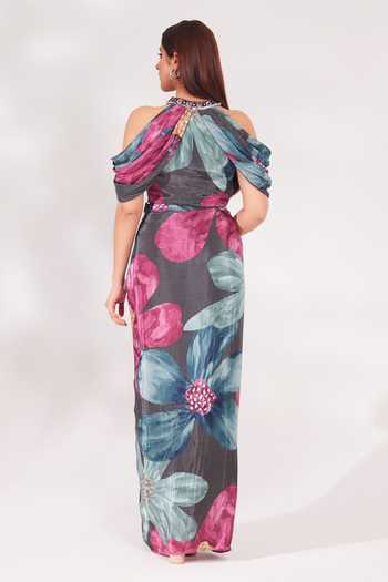 Chaashni By Maansi And Ketan_Multi Color Crepe Cut Work, Sequins, Beads High Printed Top And Draped Skirt Set _Online_at_Aza_Fashions