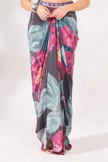Buy_Chaashni By Maansi And Ketan_Multi Color Crepe Cut Work, Sequins, Beads High Printed Top And Draped Skirt Set _Online_at_Aza_Fashions