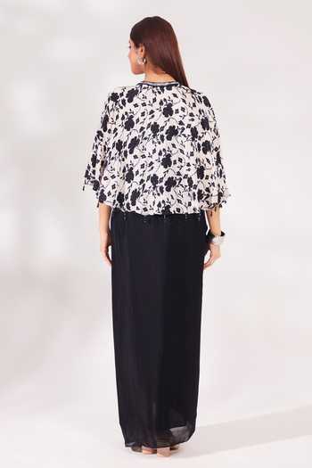 Chaashni By Maansi And Ketan Floral Vine Print Cape Draped Skirt Set 