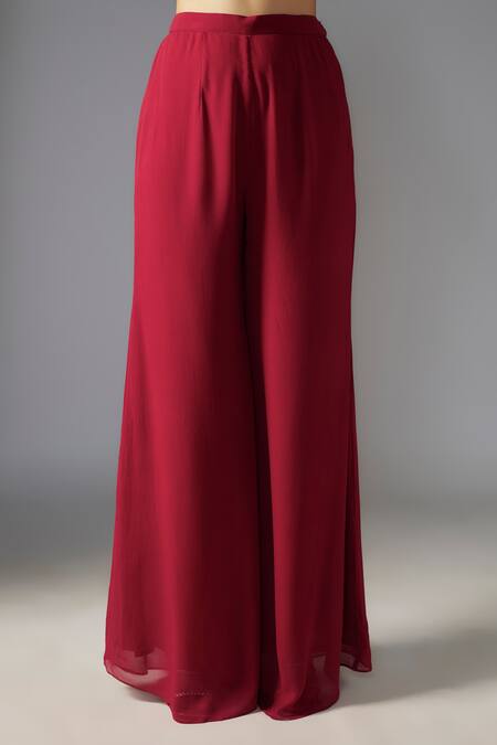 Buy_Maisolos_Red Georgette, Ramie Sequins, Floral Jaal Embellished Peplum Jacket With Sharara_Online_at_Aza_Fashions