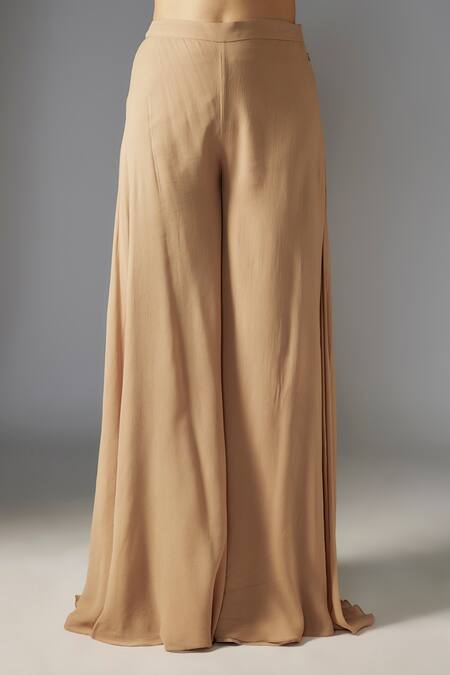 Buy_Maisolos_Beige Georgette Collared Bead Embellished Floral Swirl Jacket With Sharara_Online_at_Aza_Fashions