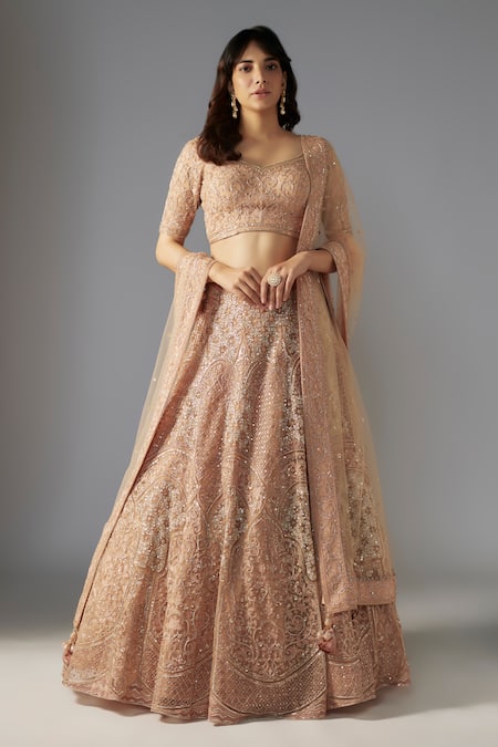 MAISOLOS Floral Geometric Sequin Embellished Bridal Lehenga Set 