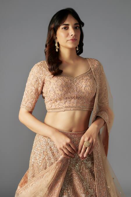 Maisolos Beige Net Sequins, Beads Boat Floral Geometric Embellished Bridal Lehenga Set Online at Aza Fashions Maisolos_Beige Net Sequins, Beads Boat Floral Geometric Embellished Bridal Lehenga Set_Online_at_Aza_Fashions