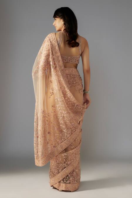 Shop Maisolos Beige Net Sequins, Beads, Embroidery Round Floral Swirl Embellished Saree Set at Aza Fashions Shop_Maisolos_Beige Net Sequins, Beads, Embroidery Round Floral Swirl Embellished Saree Set_at_Aza_Fashions