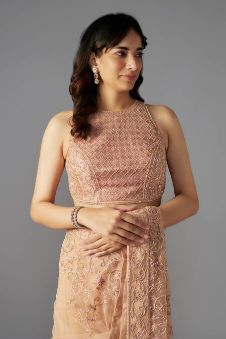 Buy Maisolos Beige Net Sequins, Beads, Embroidery Round Floral Swirl Embellished Saree Set Online at Aza Fashions Buy_Maisolos_Beige Net Sequins, Beads, Embroidery Round Floral Swirl Embellished Saree Set_Online_at_Aza_Fashions