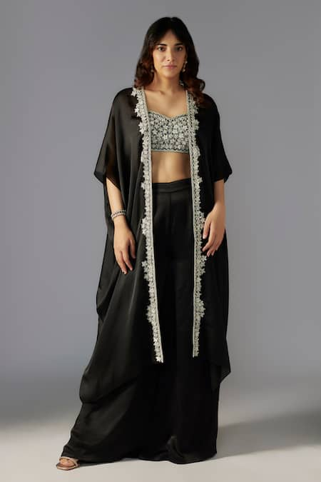 MAISOLOS Blossom Bead Embellished Cape Sharara Set 