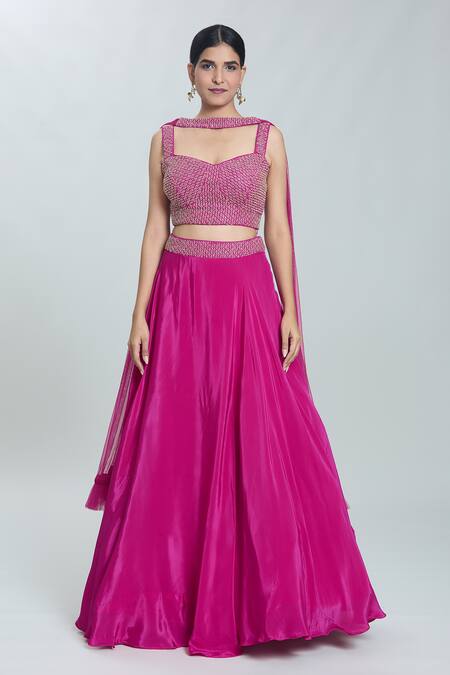 Buy Naintara Bajaj Pink Crepe Cut Work, Stones, Beads Flared Embroidered Waistline Lehenga Set Online at Aza Fashions Buy_Naintara Bajaj_Pink Crepe Cut Work, Stones, Beads Flared Embroidered Waistline Lehenga Set _Online_at_Aza_Fashions