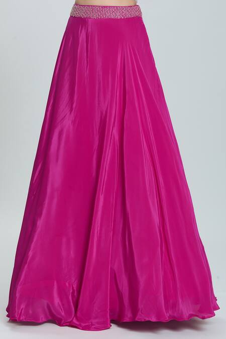 Naintara Bajaj Pink Crepe Cut Work, Stones, Beads Flared Embroidered Waistline Lehenga Set at Aza Fashions Naintara Bajaj_Pink Crepe Cut Work, Stones, Beads Flared Embroidered Waistline Lehenga Set _at_Aza_Fashions