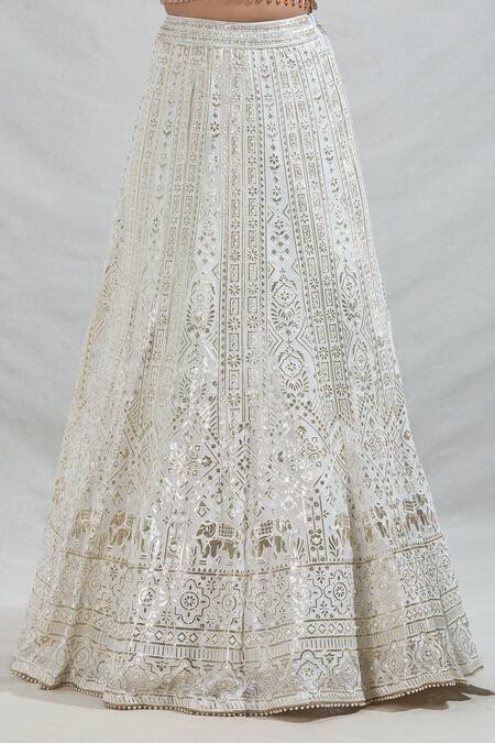 Samyukta Singhania_White Georgette Sequins, Beads, Regal Floral Lehenga With Cape Blouse_Online_at_Aza_Fashions