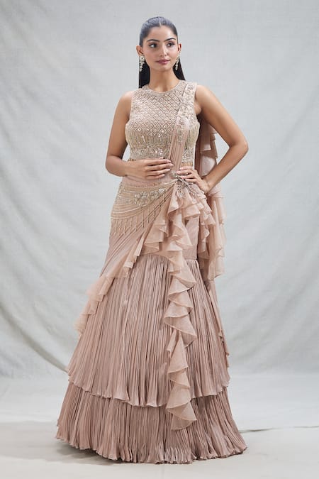 Samyukta Singhania Ruffled Panel Drape Attached Lehenga With Blouse 