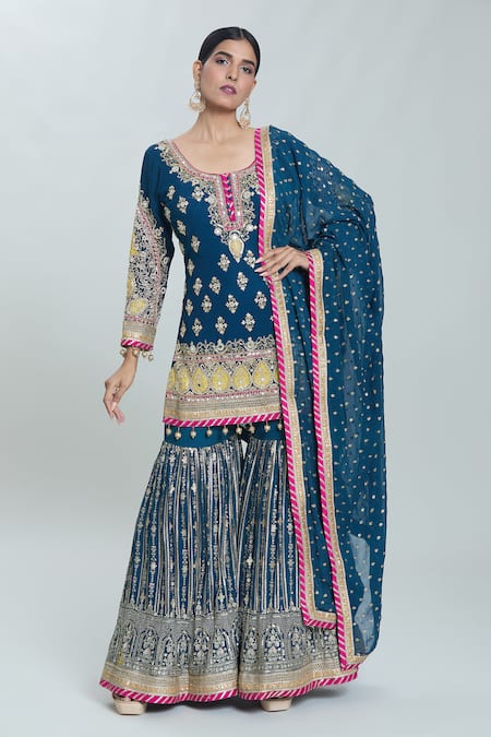 Samyukta Singhania Zardozi Floral Embroidered Kurta Sharara Set 