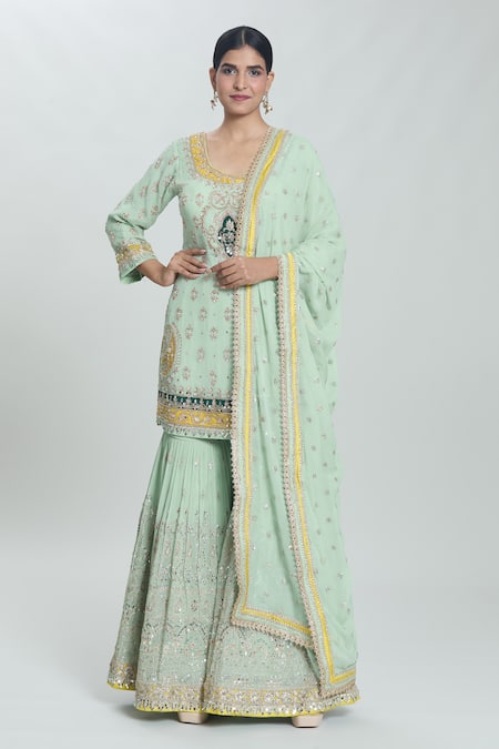 Samyukta Singhania Floral Zardozi Embroidered Kurta Sharara Set 