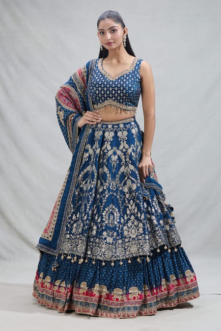 Samyukta Singhania Floral Jaal Woven Layered Lehenga Set 