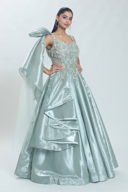 Buy Samyukta Singhania Green Georgette Sequins, Stones, Cut Work Bloom Meadow Embellished Gown Online at Aza Fashions Buy_Samyukta Singhania_Green Georgette Sequins, Stones, Cut Work Bloom Meadow Embellished Gown_Online_at_Aza_Fashions