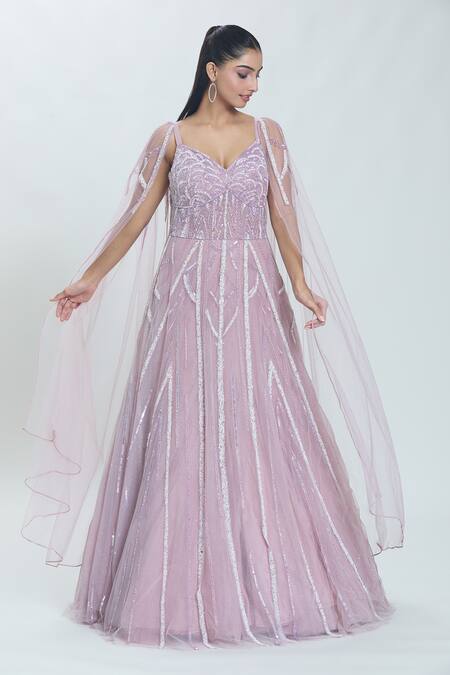 Buy Samyukta Singhania Purple Net Sequins, Beads Sweetheart Neck Scallop Swerve Embroidered Gown Online at Aza Fashions Buy_Samyukta Singhania_Purple Net Sequins, Beads Sweetheart Neck Scallop Swerve Embroidered Gown_Online_at_Aza_Fashions