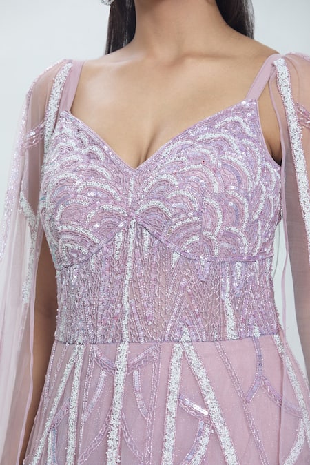 Shop Samyukta Singhania Purple Net Sequins, Beads Sweetheart Neck Scallop Swerve Embroidered Gown Online at Aza Fashions Shop_Samyukta Singhania_Purple Net Sequins, Beads Sweetheart Neck Scallop Swerve Embroidered Gown_Online_at_Aza_Fashions