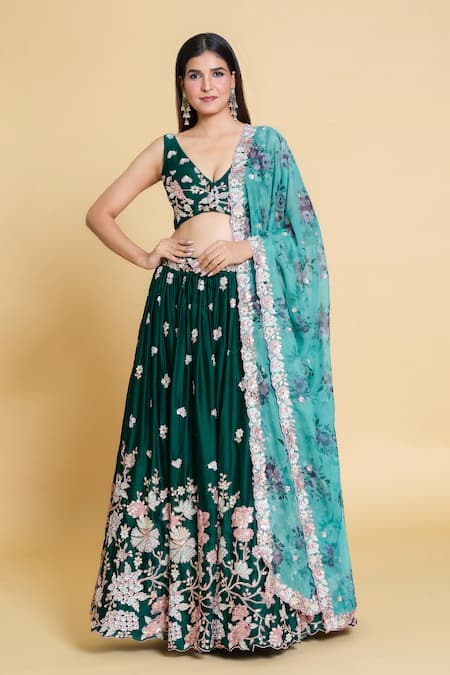 Samyukta Singhania Thread Embroidered Pleated Lehenga Set 