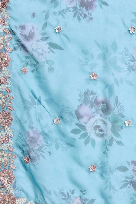 Samyukta Singhania Blue Polyester, Organza Sequins, Zari, Embroidery V-neck Pleated Lehenga Set at Aza Fashions Samyukta Singhania_Blue Polyester, Organza Sequins, Zari, Embroidery V-neck Pleated Lehenga Set _at_Aza_Fashions