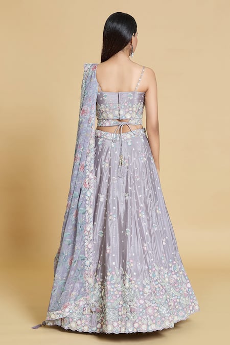 Shop Samyukta Singhania Purple Silk, Chiffon, Organza Cut Work, Sequins, Embroidery Lehenga Blouse Set at Aza Fashions Shop_Samyukta Singhania_Purple Silk, Chiffon, Organza Cut Work, Sequins, Embroidery Lehenga Blouse Set _at_Aza_Fashions