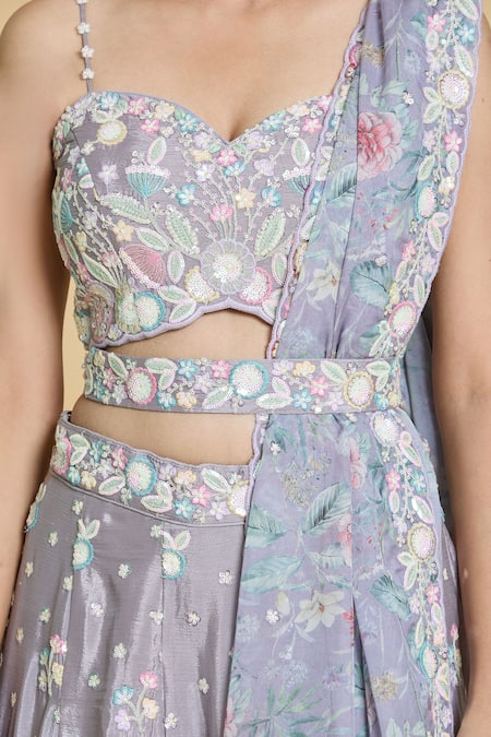 Buy Samyukta Singhania Purple Silk, Chiffon, Organza Cut Work, Sequins, Embroidery Lehenga Blouse Set Online at Aza Fashions Buy_Samyukta Singhania_Purple Silk, Chiffon, Organza Cut Work, Sequins, Embroidery Lehenga Blouse Set _Online_at_Aza_Fashions