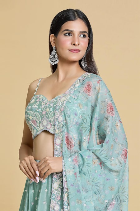 Buy Samyukta Singhania Green Silk, Chiffon, Organza Embroidery, Cut Work, Cutdana Lehenga Blouse Set Online at Aza Fashions Buy_Samyukta Singhania_Green Silk, Chiffon, Organza Embroidery, Cut Work, Cutdana Lehenga Blouse Set _Online_at_Aza_Fashions