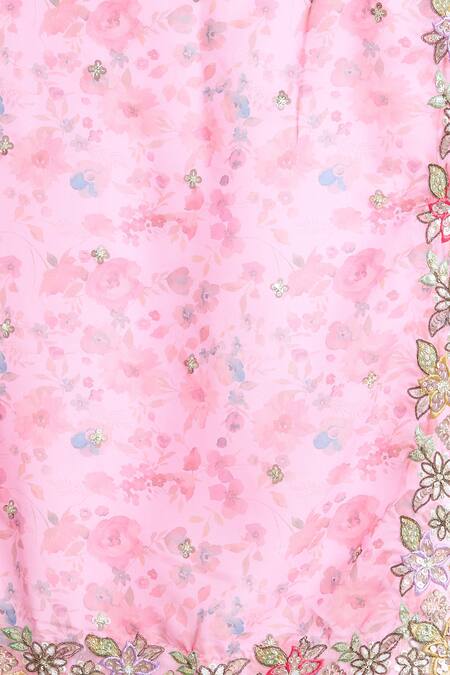 Buy_Samyukta Singhania_Pink Silk, Chiffon, Organza Embroidery, Sequins, Stones Floral Lehenga Set