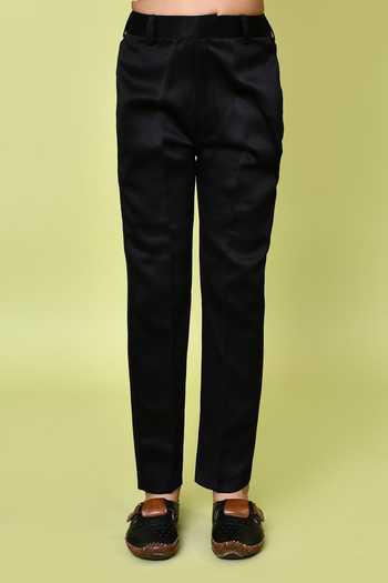 Petite Pomme_Black Velvet, Polyester, Terrycloth Sequins, Embroidery Sherwani Trouser Set _Online_at_Aza_Fashions