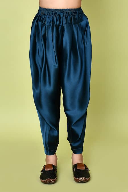 Petite Pomme_Green Velvet, Satin Sequins Embroidered Sherwani And Dhoti Pant Set _Online_at_Aza_Fashions