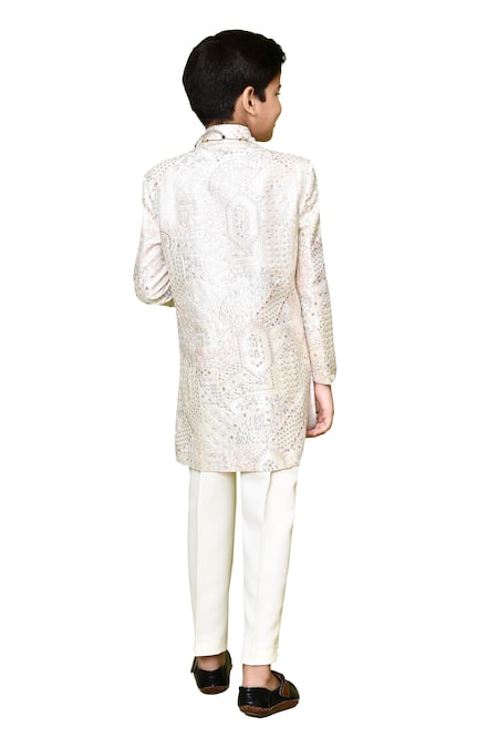 Buy Petite Pomme Beige Jacquard, Polyester, Terrycloth Sequins, Embroidery Sherwani And Trouser Set Online at Aza Fashions Buy_Petite Pomme_Beige Jacquard, Polyester, Terrycloth Sequins, Embroidery Sherwani And Trouser Set _Online_at_Aza_Fashions
