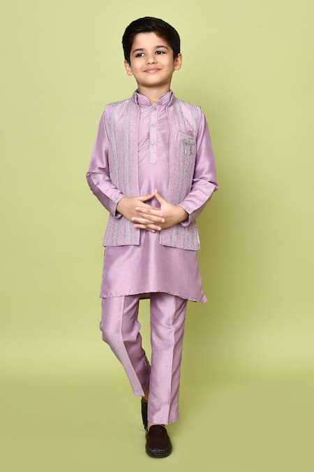 Samyukta Singhania Pink Cotton Silk Embroidered Zari Work Nehru Jacket And Kurta Set 