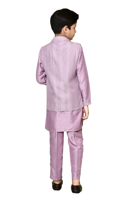 Petite Pomme_Pink Cotton, Silk, Polyester Zari Embroidered Nehru Jacket Kurta Set _at_Aza_Fashions