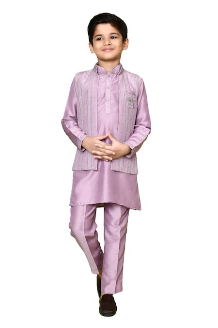 Buy_Petite Pomme_Pink Cotton, Silk, Polyester Zari Embroidered Nehru Jacket Kurta Set 