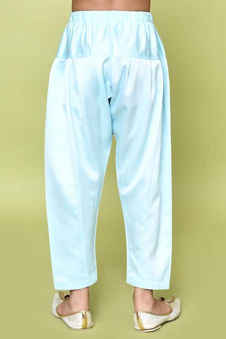Buy_Petite Pomme_Blue Satin Solid Pathani Kurta And Pant Set_Online_at_Aza_Fashions