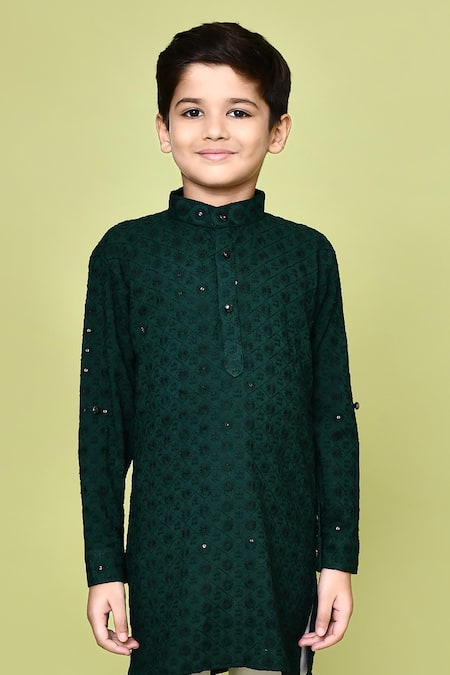 Buy Petite Pomme Green Cotton, Rayon Embroidery Pathani Kurta And Pyjama Set Buy_Petite Pomme_Green Cotton, Rayon Embroidery Pathani Kurta And Pyjama Set