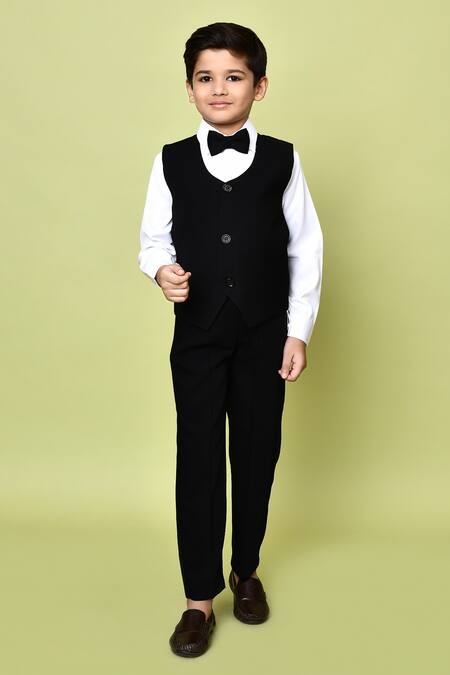 Petite Pomme_Black Terrycloth, Polyester Embroidery Thread Suit Set _at_Aza_Fashions