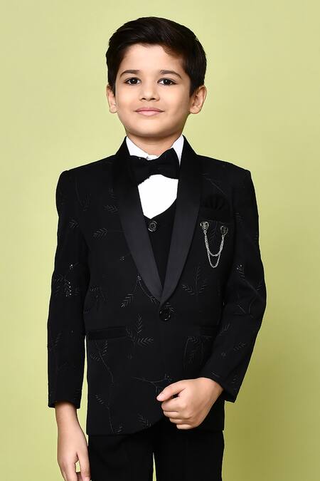 Shop_Petite Pomme_Black Terrycloth, Polyester Embroidery Thread Suit Set 