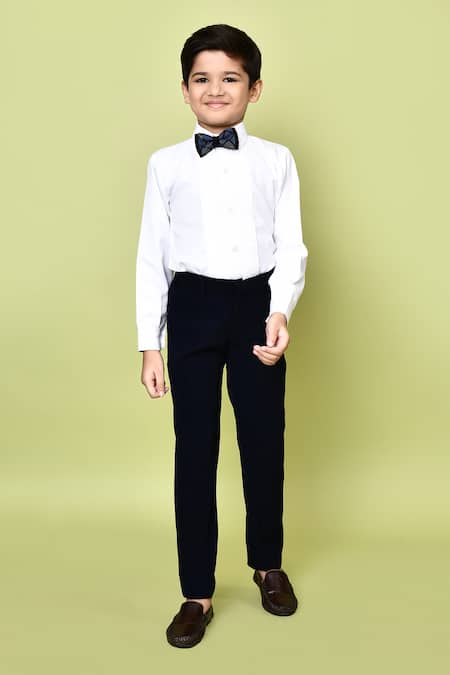 Petite Pomme_Blue Satin, Polyester, Cotton, Terrycloth Sequins Printed Lapel Coat Pant Set _Online_at_Aza_Fashions