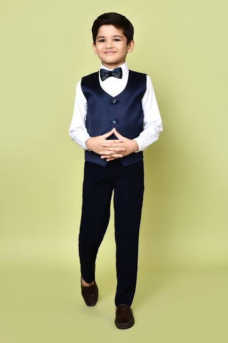 Buy_Petite Pomme_Blue Satin, Polyester, Cotton, Terrycloth Sequins Printed Lapel Coat Pant Set _Online_at_Aza_Fashions