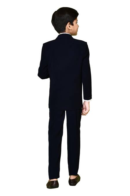 Shop_Petite Pomme_Blue Satin, Polyester, Cotton, Terrycloth Sequins Printed Lapel Coat Pant Set _Online_at_Aza_Fashions