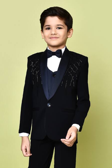 Petite Pomme Navy Satin, Polyester, Cotton, Terrycloth Cut Blue Embellished Coat Pant Set at Aza Fashions Petite Pomme_Navy Satin, Polyester, Cotton, Terrycloth Cut Blue Embellished Coat Pant Set _at_Aza_Fashions