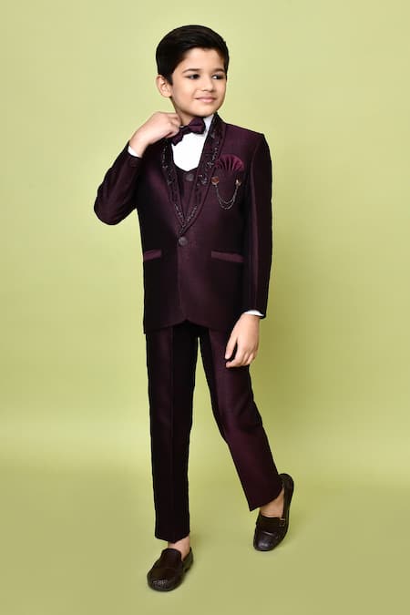 Petite Pomme Embellished Lapel Coat Pant Set 