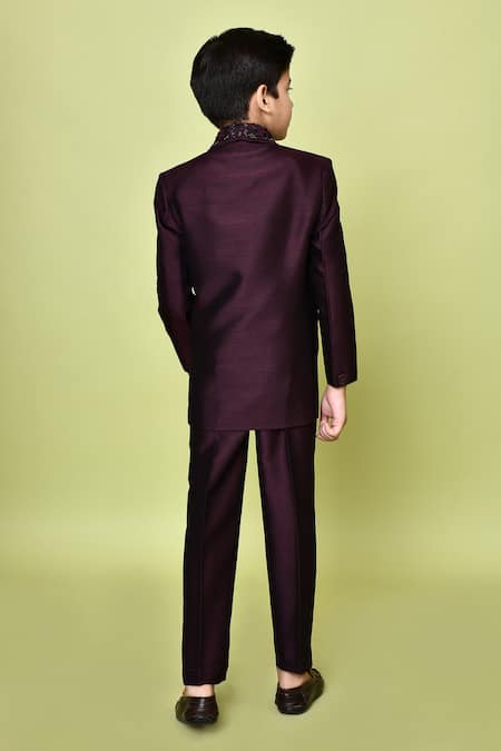 Petite Pomme Embellished Lapel Coat Pant Set 