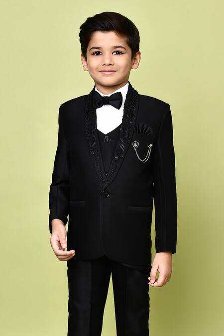 Petite Pomme_Black Satin, Polyester, Cut Work Embellished Suit Set _at_Aza_Fashions