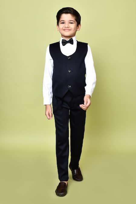 Shop_Petite Pomme_Blue Cotton Satin, Polyester Fleur Print Coat And Pant Set _Online_at_Aza_Fashions