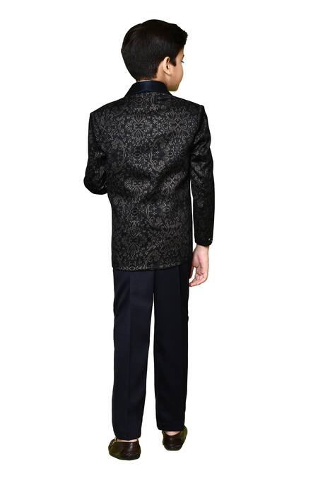 Petite Pomme_Blue Cotton Satin, Polyester Fleur Print Coat And Pant Set _at_Aza_Fashions