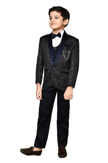 Buy_Petite Pomme_Blue Cotton Satin, Polyester Fleur Print Coat And Pant Set 